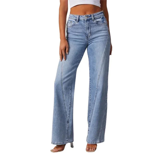 Women Mid Waist Loose Micro Flared Denim Pants