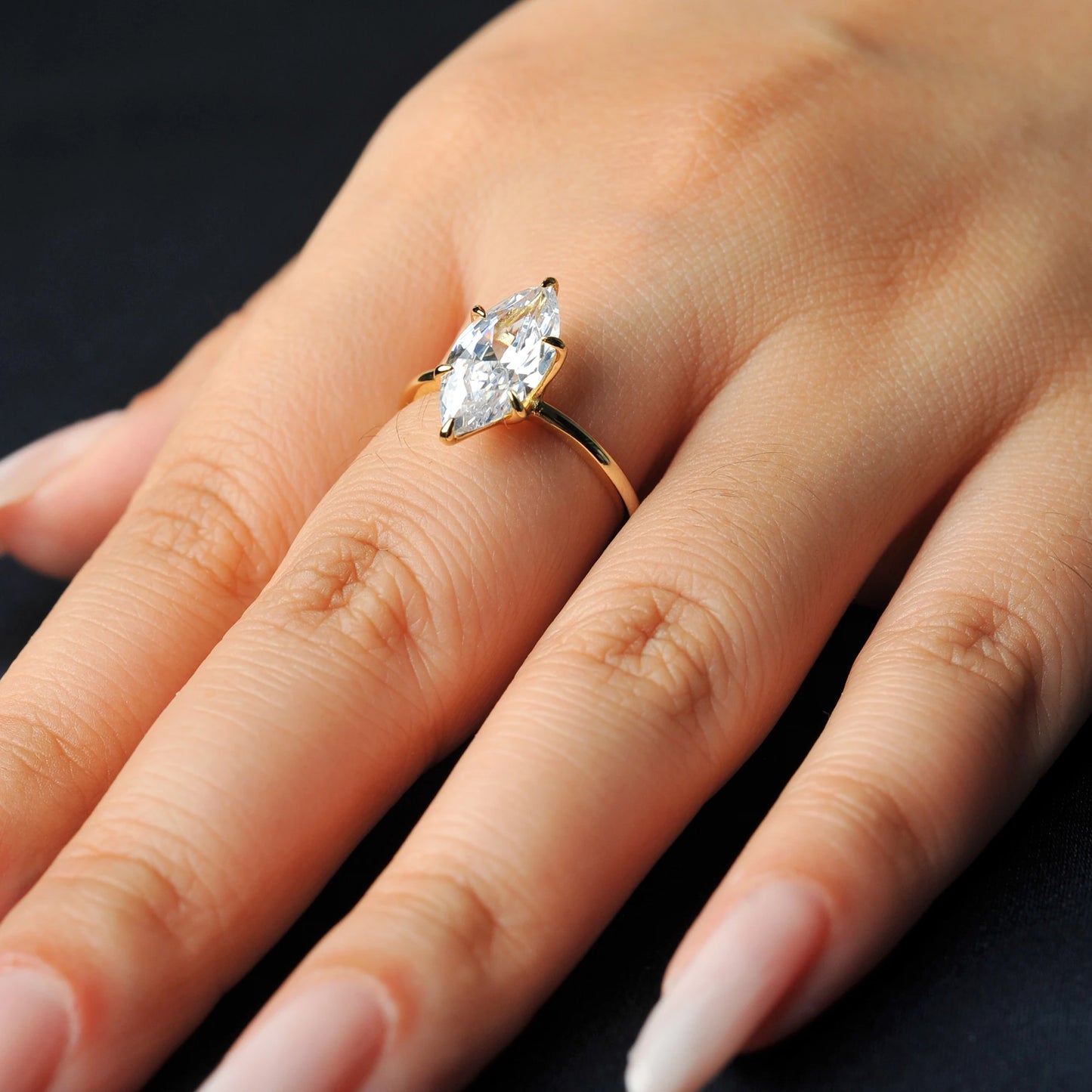 Vintage 9ct 5A Marquise Shape Cubic Zirconia Solitaire Engagement Ring For Women 925 Sterling Silver 14K Yellow Gold