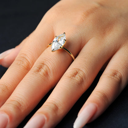 Vintage 9ct 5A Marquise Shape Cubic Zirconia Solitaire Engagement Ring For Women 925 Sterling Silver 14K Yellow Gold