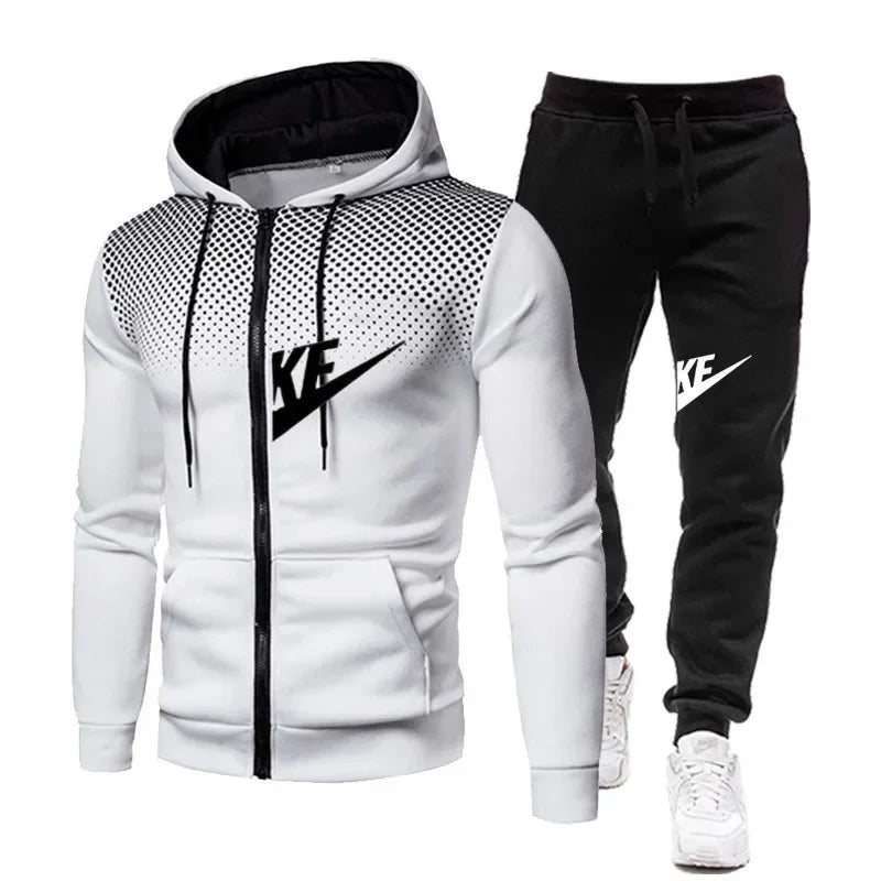 Autumn and winter zipper hooded sweatshirt + long pants set for men's new fashion casual outdoor fitness two-piece set
