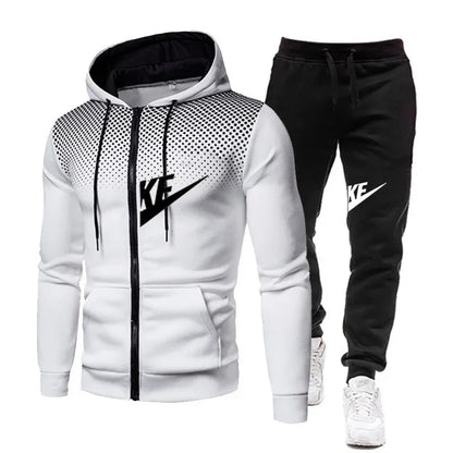 Autumn and winter zipper hooded sweatshirt + long pants set for men's new fashion casual outdoor fitness two-piece set