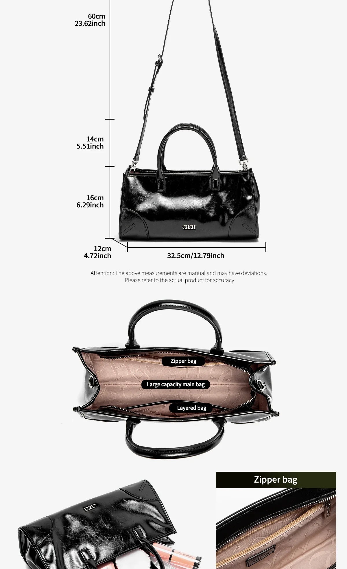 Women's Shoulder Bag New Black Marble Pattern Stick Bag Detachable Shoulder Strap