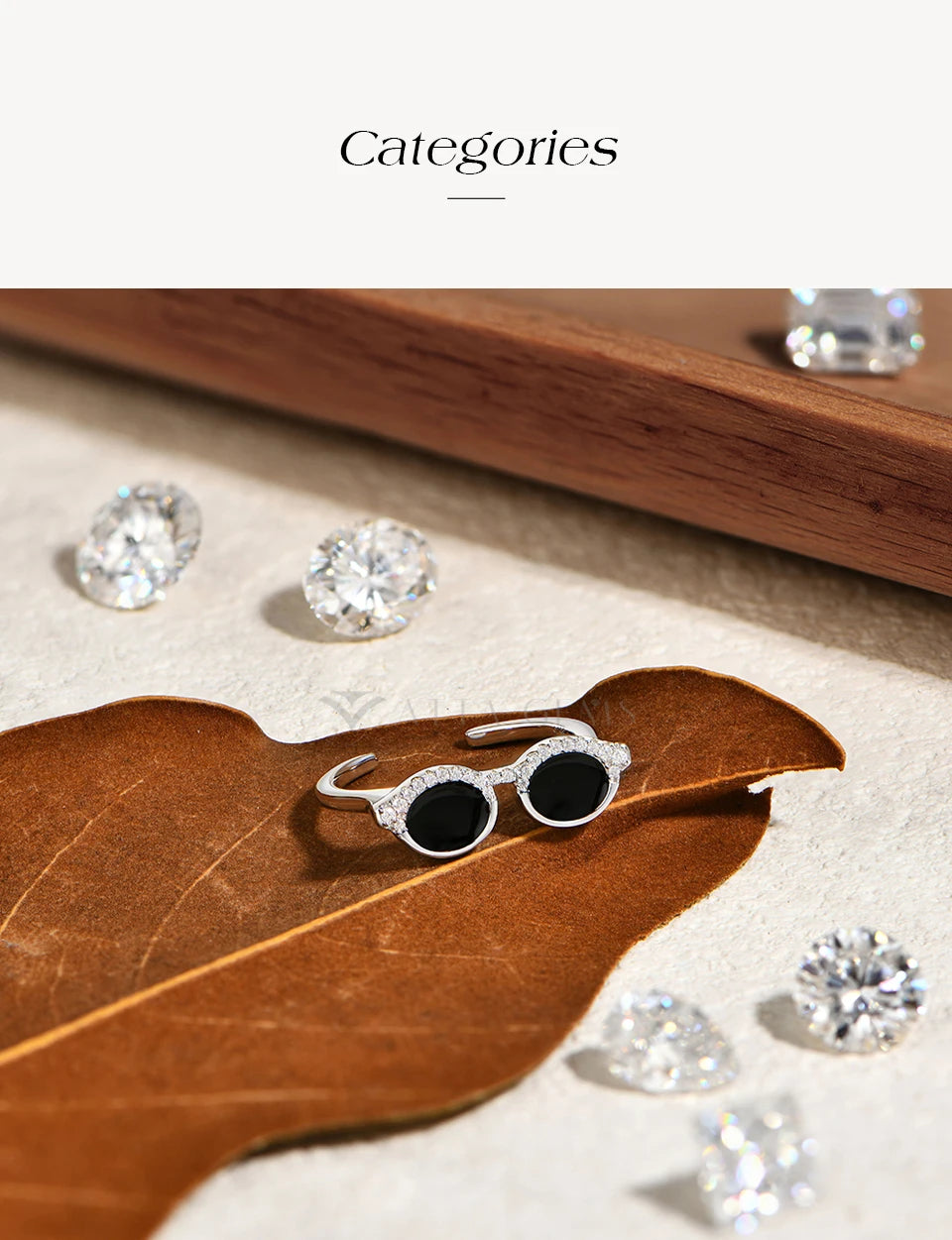 Cool Mini Glasses Moissanite Ring for Woman S925 Sterling Silver Adjustable Band Couple Open Rings Party Jewelry Gifts