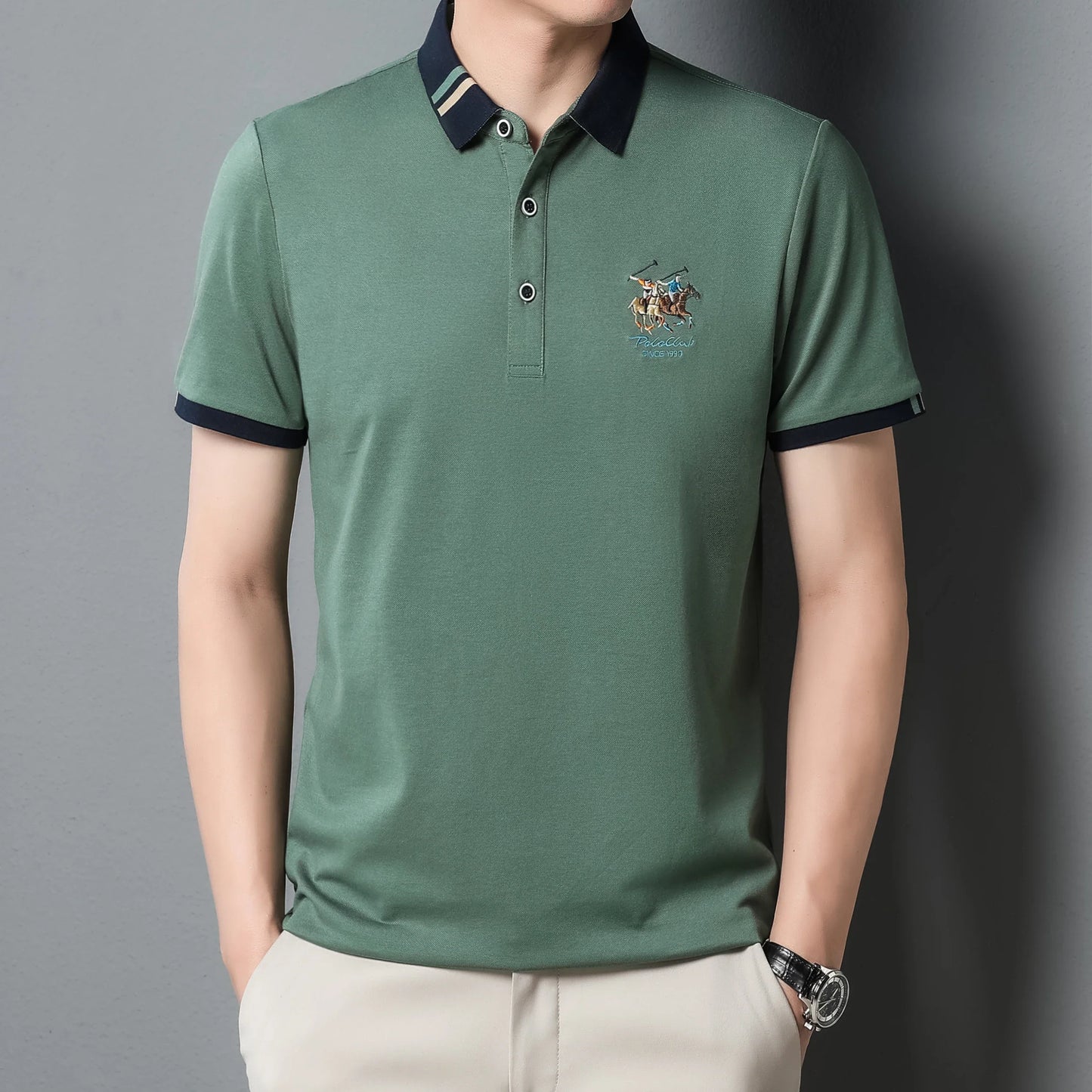 2024 Men's Cotton New Summer Exquisite Embroidered Short sleeved Polo Shirt Business Leisure Breathable T-Shirt Top Men's Wear