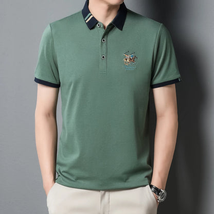 2024 Men's Cotton New Summer Exquisite Embroidered Short sleeved Polo Shirt Business Leisure Breathable T-Shirt Top Men's Wear