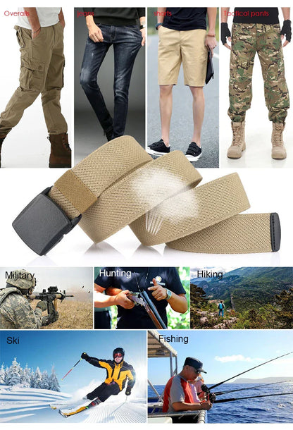 Metal Free Men's Elastic Belt Strong Engineering Plastic Quick Release Nylon Buckle Unisex Stretch Belt Outdoor Girdles