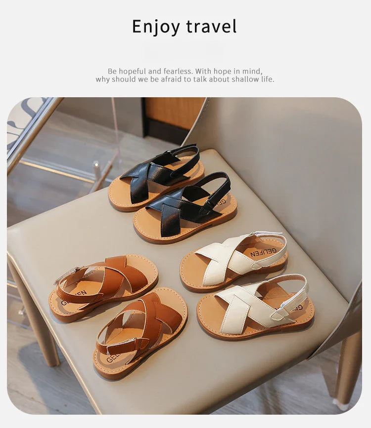 Size 21-35 Boys Girls Sandals 2026 Summer Children Beach Shoes Kids Fashion Cross-tied Anti-sliperry Soft Simple New Hot I10089