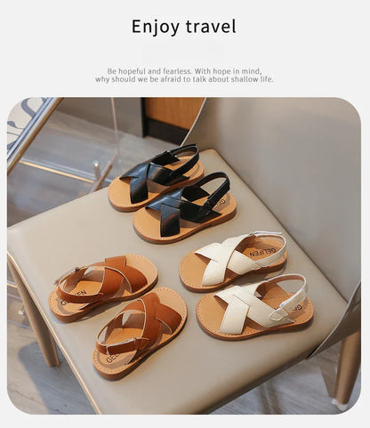 Size 21-35 Boys Girls Sandals 2026 Summer Children Beach Shoes Kids Fashion Cross-tied Anti-sliperry Soft Simple New Hot I10089