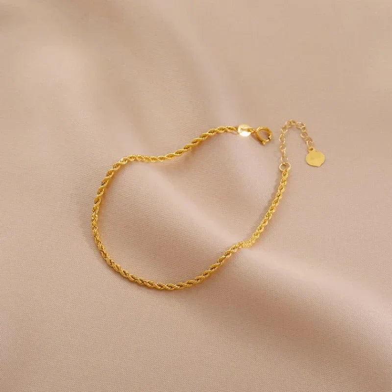 Authentic Real 18K Gold AU750 Twisted Bracelet Exquisite Delicate Gift Classic Present For Women Adjustable Fine Jewelry