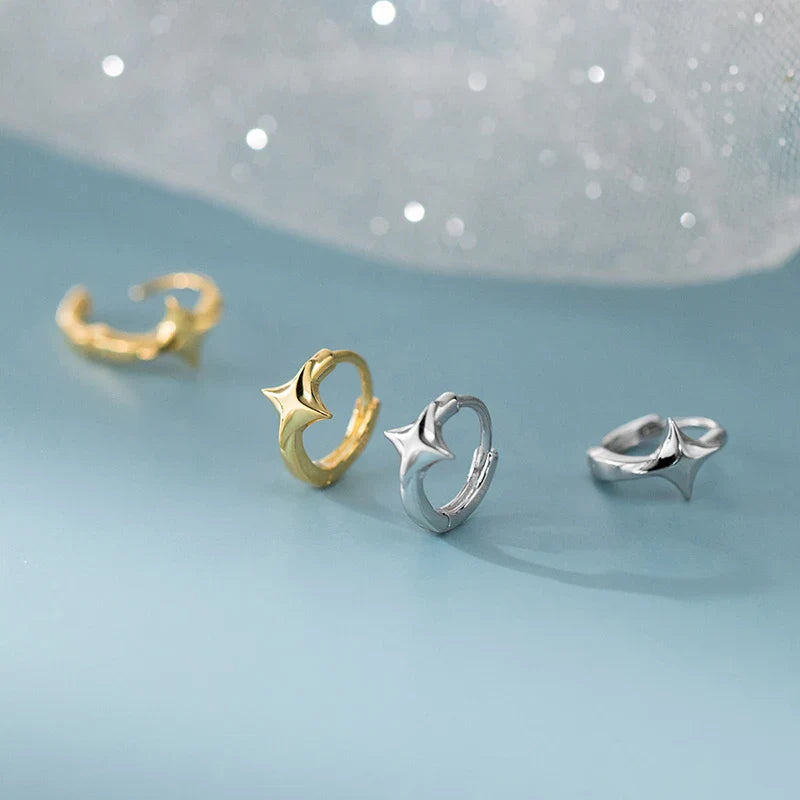 925 Sterling Silver Minimalist Glossy Star Huggies Hoop Earrings for Women Trendy Romantic Party Piercing Jewelry Gift
