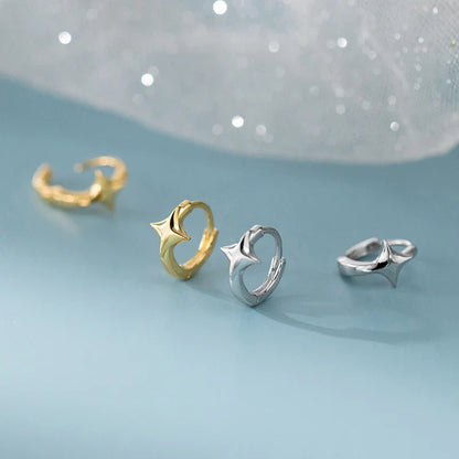 925 Sterling Silver Minimalist Glossy Star Huggies Hoop Earrings for Women Trendy Romantic Party Piercing Jewelry Gift