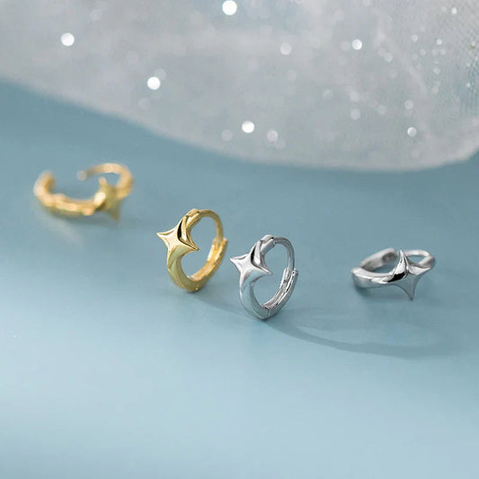 925 Sterling Silver Minimalist Glossy Star Huggies Hoop Earrings for Women Trendy Romantic Party Piercing Jewelry Gift