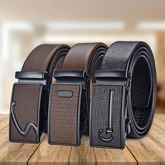 Men's leather belt with automatic buckle, Korean version trendy and casual middle-aged and young business leather pants belt