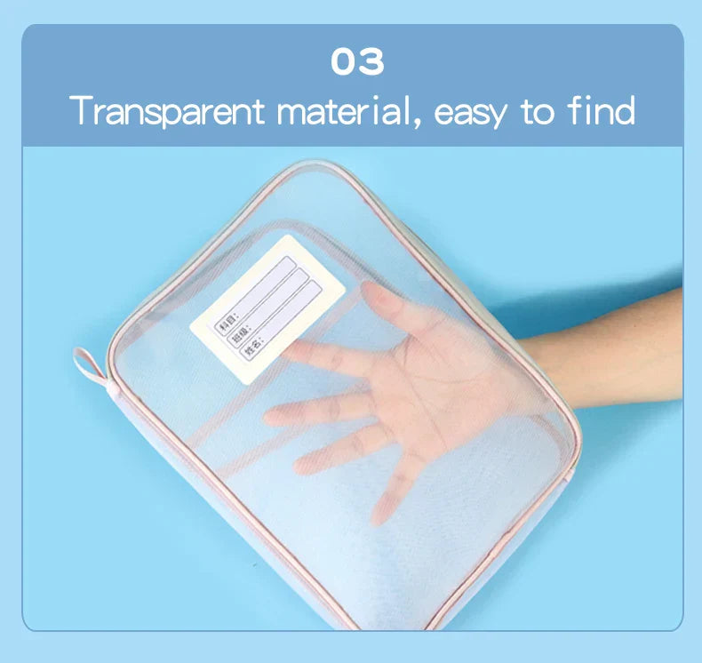 1 Pcs A4 Transparent File Subject Classification Thickened 5 Colors Mesh Simple Hand Storage Bag