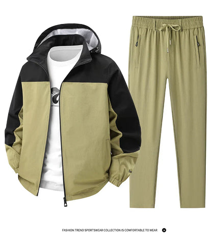 Men Spring Autumn Sport Set Comfortable Breathable Detachable Hooded Jacket Pant Set Training Morning Fitness Running Sport Suit