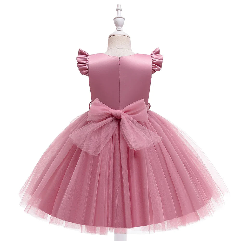 Summer Bow Wedding Party Girls Dress Elegant Tulle Bridesmaids Princess Evening Dresses for Girl Gala Birthday Host Prom Costume
