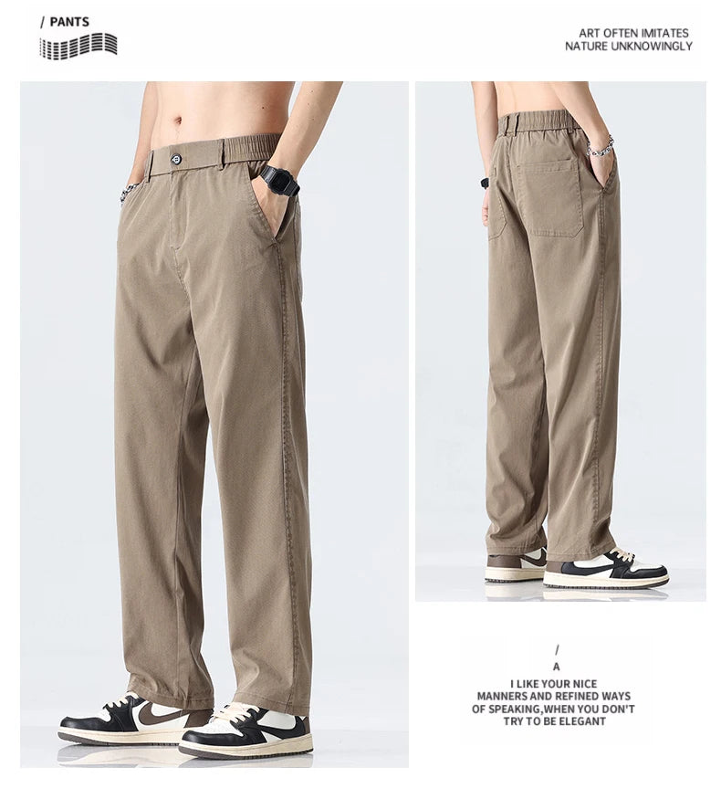 Coffee Ultra-thin Wide Pants Men Lyocell Fabric Breathable Soft Straight Casual Trousers Loose Simple Male Sweatpants
