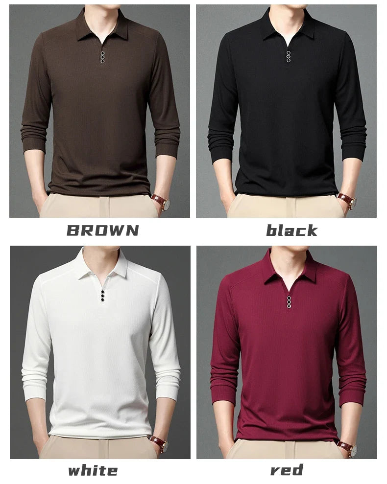 High quality brand long sleeve men's polo shirt autumn fashion customization high-end slim fit top casual business T-shirt
