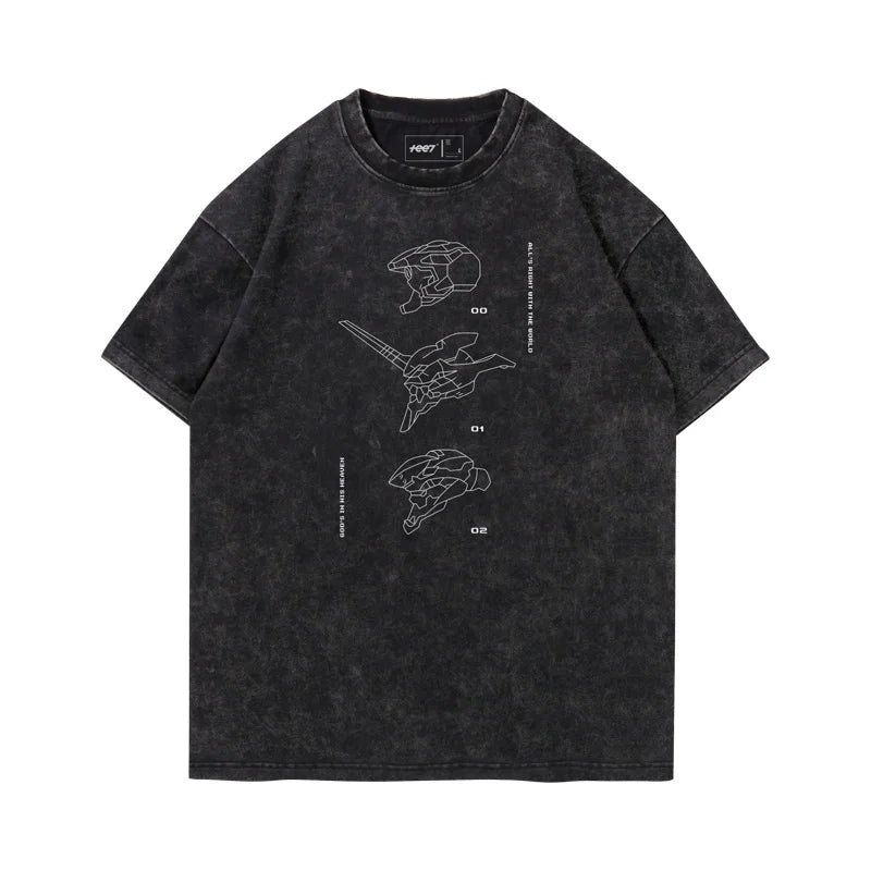 Graphic T-shirt Man Summer Y2k Clothes Casual Short Sleeved Tee Women Vintage Washed Cotton Gym Clothing Top