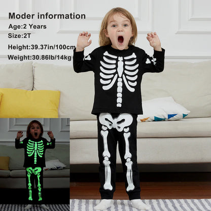 Skeleton Costume for Kids Halloween Skull Glowing Pajamas Toddler Ghost Bone Scary Clothes Child Carnival Dress Up Costume