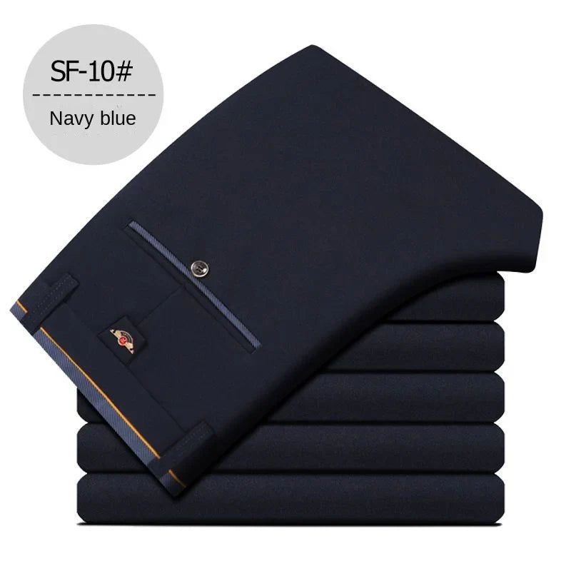 Fashion Men's Dress Pants Black Straight Business Casual Trousers Stretch Non-Ironing Slim Fit Formal Wear Suit Pants for Man