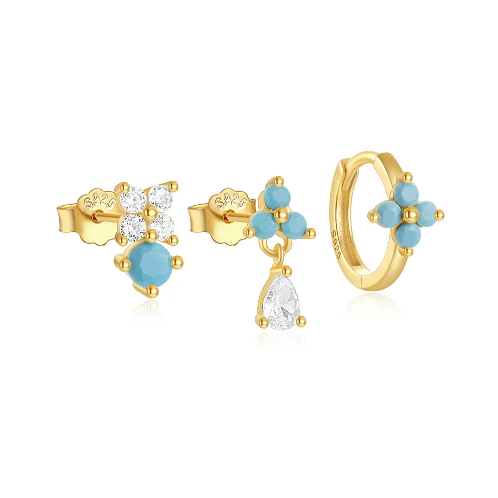 CANNER Set Double Layer Smooth Classic Hoop Earrings For Women 925 Sterling Silver Ins Flower Color Zircon Earrings Fine Jewelry