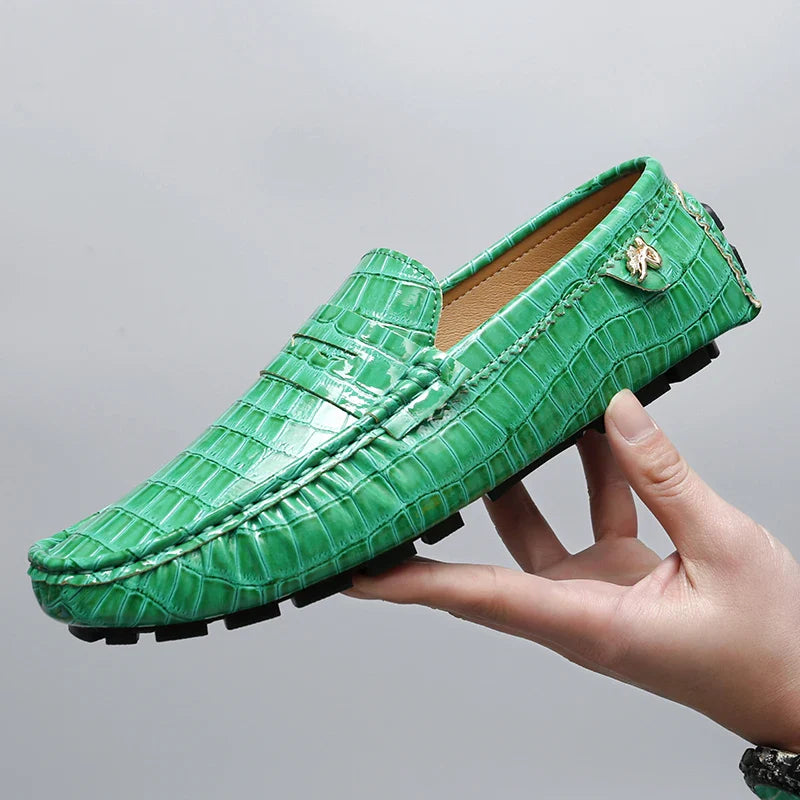 Patent Leather Loafers for Men, Crocodile Pattern, Korean Style, Trendy, Popular Casual Leather Shoes, Slip-On Loafers, Lazy Shoes