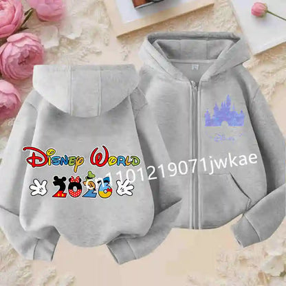 Boys and Girls Clothing Castle Pattern Kids Hoodie Jacket for Children 2026 Fashion Minnie Mickey Castle Zipper Hoodie Closure