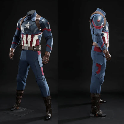 High Quality Adult Superhero Captain Steven Rogers Cosplay Costume Battle Uniform Costume  Halloween Carnival Helmet Boots