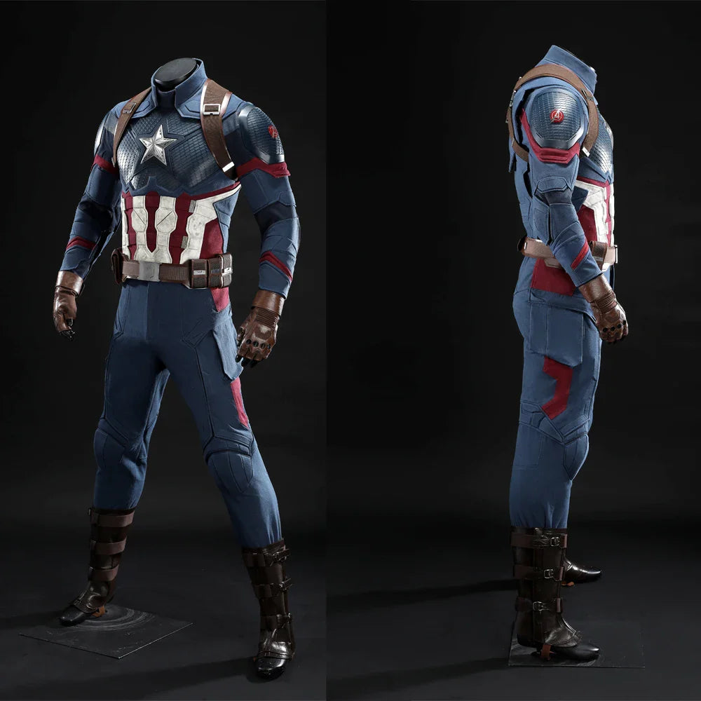 High Quality Adult Superhero Captain Steven Rogers Cosplay Costume Battle Uniform Costume  Halloween Carnival Helmet Boots