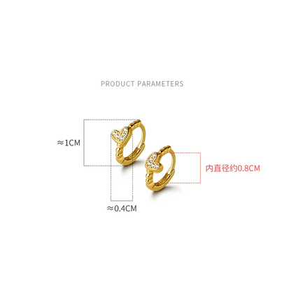 925 Sterling Silver INS Minimalism Sweet Love Heart CZ Zircon Hoop Earrings For Women Girl Small Ear Buckle Jewelry Gift