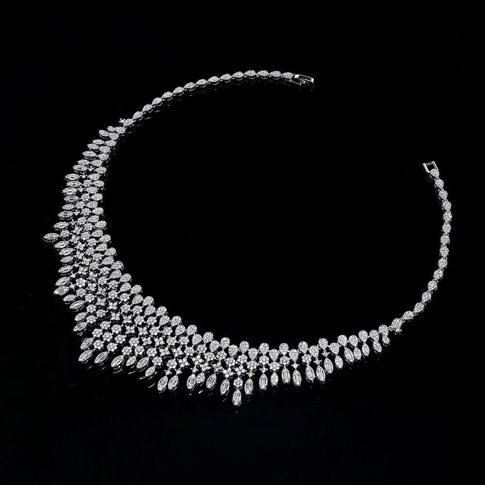 2024 Novo Conjunto Completo de 4 Peças Zircônia para Noiva, Joias Femininas para Festa, Conjunto de Colar de Casamento de Cristal de Luxo Dubai Nigéria CZ