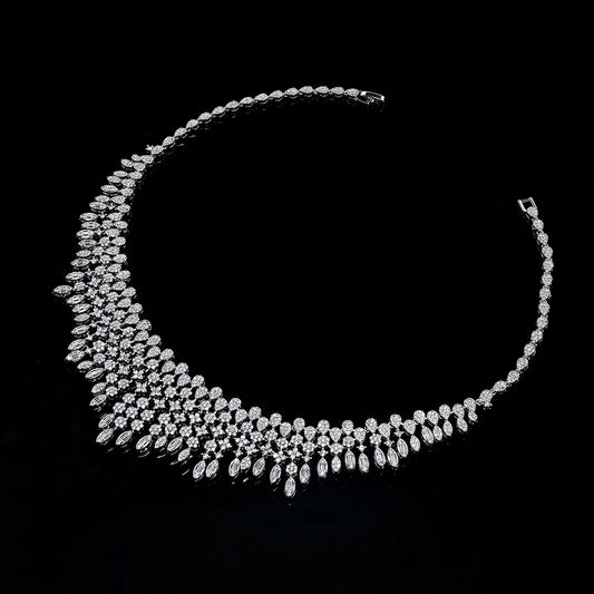 2024 New 4-piece Bride Zirconia Full Set Women's Party Jewelry, Luxury Dubai Nigeria CZ Luxury Crystal Wedding Necklace Set