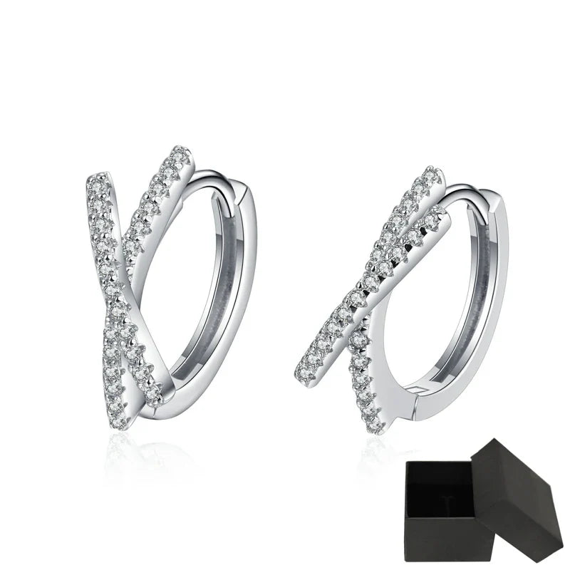 Total 0.28CT Real Moissanite Stud Earrings for Women Cross Wedding Sparkling 925 Silver Simulated Diamond Hoop Earring