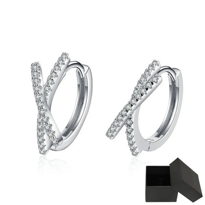 Total 0.28CT Real Moissanite Stud Earrings for Women Cross Wedding Sparkling 925 Silver Simulated Diamond Hoop Earring