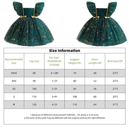 Princess Dress for Girls Sequined Star Ruffle Bow Tutu Gown Baby Formal Gala Prom Gown Kids Evening Party Costume