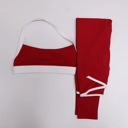 Women Summer Contrasting Sports Bra Shorts Set Female Two-Piece Set Running Shock-Absorbing Neck Hanging Underwear Yoga Set