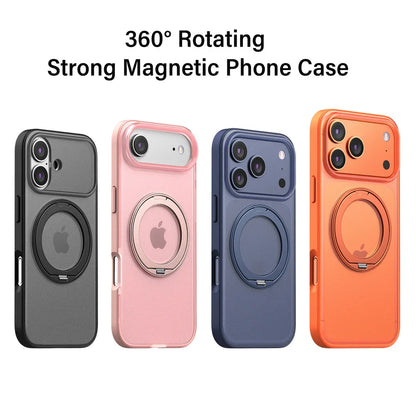 360° Rotating Magnetic Ring Stand Case for MagSafe for iPhone 17 Pro Max 17 Air Matte Transparent Shockproof Phone Cover