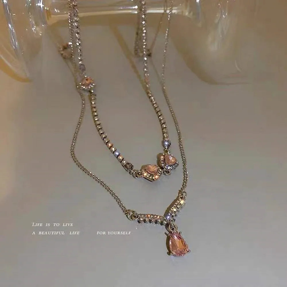 Heart Shape Pendant Necklaces Silver Color 5A Cubic Zirconia Minimalist Style Clavicle Chain Women And Girl Jewelry