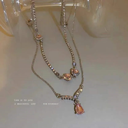 Heart Shape Pendant Necklaces Silver Color 5A Cubic Zirconia Minimalist Style Clavicle Chain Women And Girl Jewelry