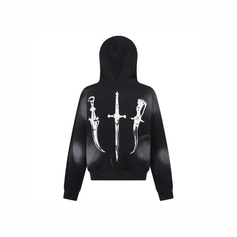 Retro Hooded Sweatshirt Loose Fitting Men's and Women's Pullover Fashionable Street Style Printed Vintage Fur Collar Sweatshirt