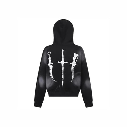 Retro Hooded Sweatshirt Loose Fitting Men's and Women's Pullover Fashionable Street Style Printed Vintage Fur Collar Sweatshirt