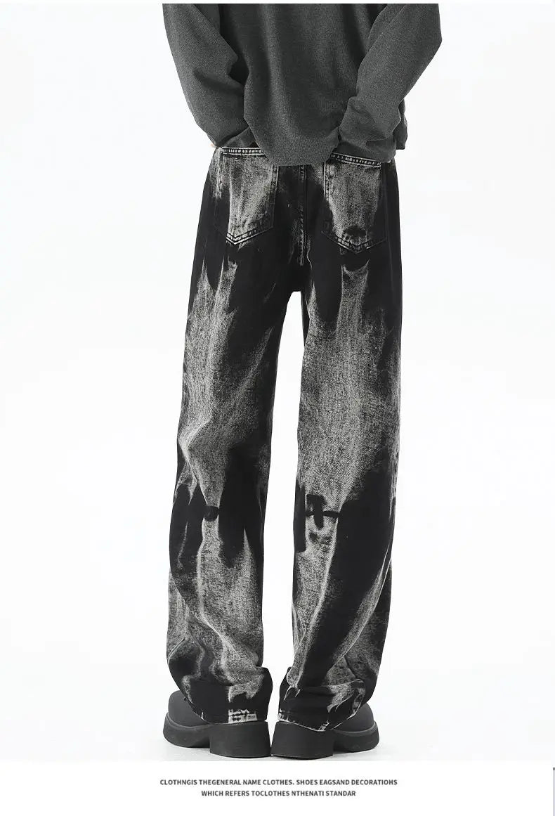 Autumn Men's Baggy Wide Leg Men's Jeans High Street Style Dyed Denim Casual Straight Neutral Wind Baggy Jeans Fashion Versatile