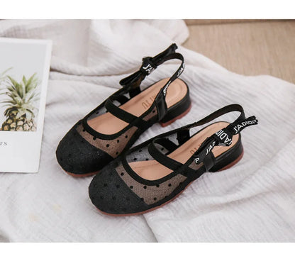 Mesh Black White Polka Dot Shoes Sandals for Girls with Heels Mules Sling Back Shoes for Girls Luxury Shoes for Girls To Dress