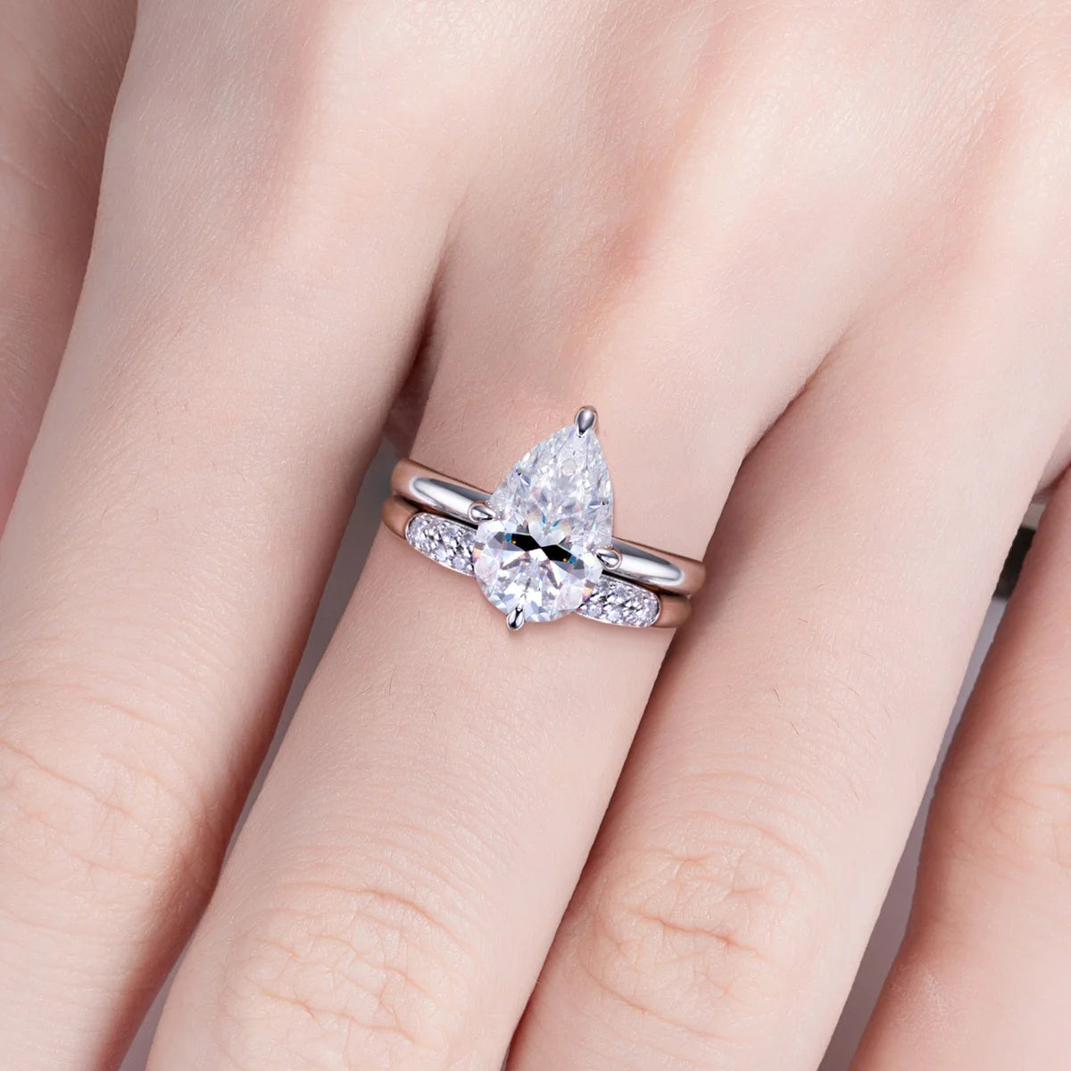 3ct Pear Moissanite Bridal Rings Set 925 Sterling Silver Adjustable Wedding Band Promise Ring Jewelry Gifts for Women