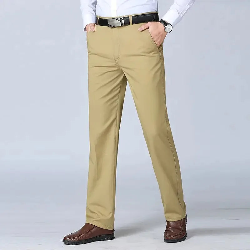 Men's Office-Ready 100% Cotton Casual Business Pants Autumn Thickened Summer Thin Solid Color Quick-Drying Work Trousers GOZBKF