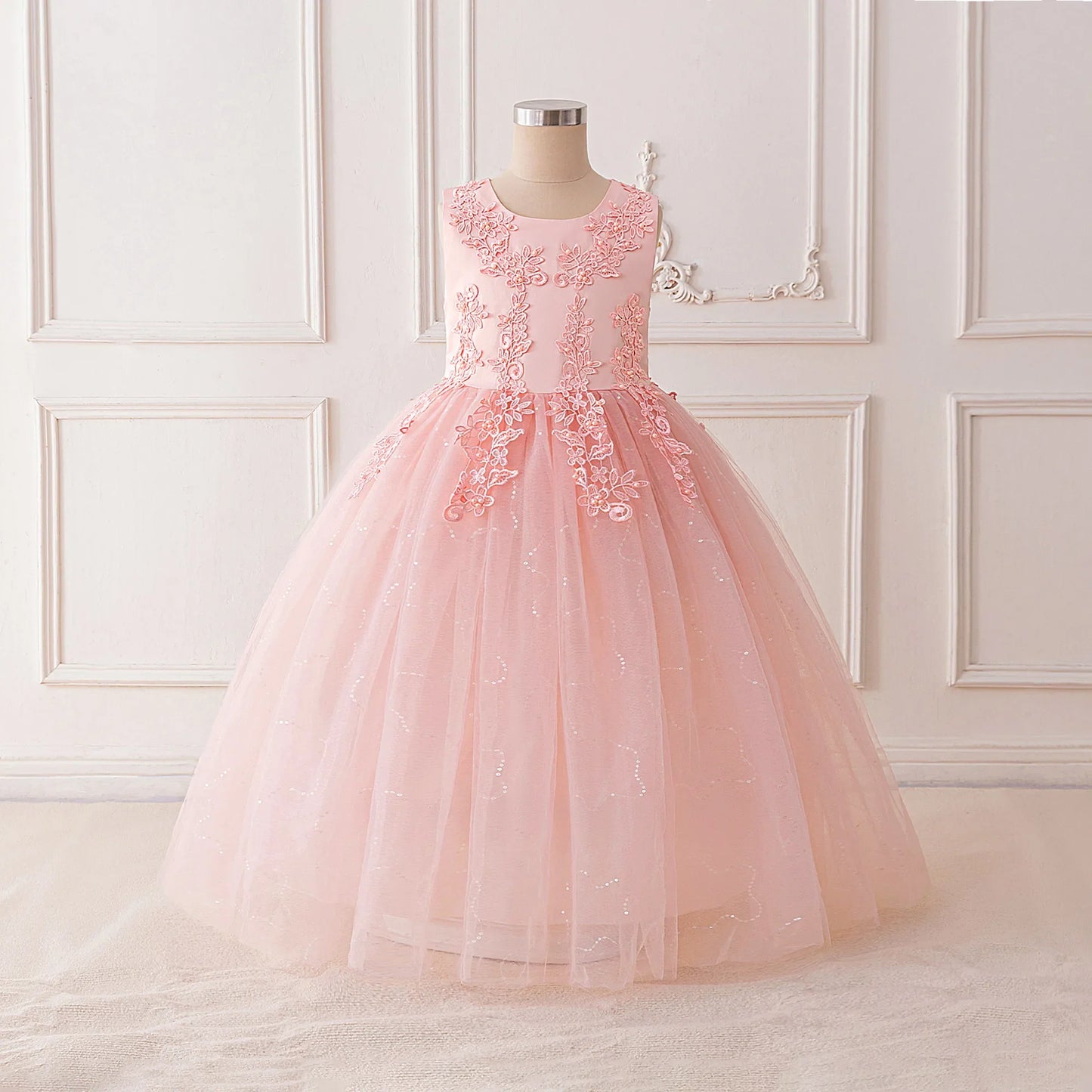 Summer Flower Baptism Bridesmaids Girls Dress Tulle Wedding Birthday Princess Party Dress Girls Graduation Evening Kids Clothing