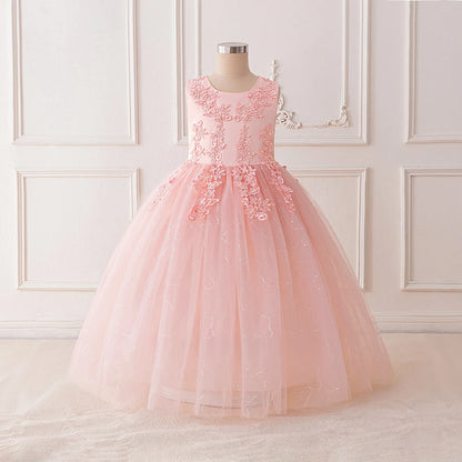 Summer Flower Baptism Bridesmaids Girls Dress Tulle Wedding Birthday Princess Party Dress Girls Graduation Evening Kids Clothing
