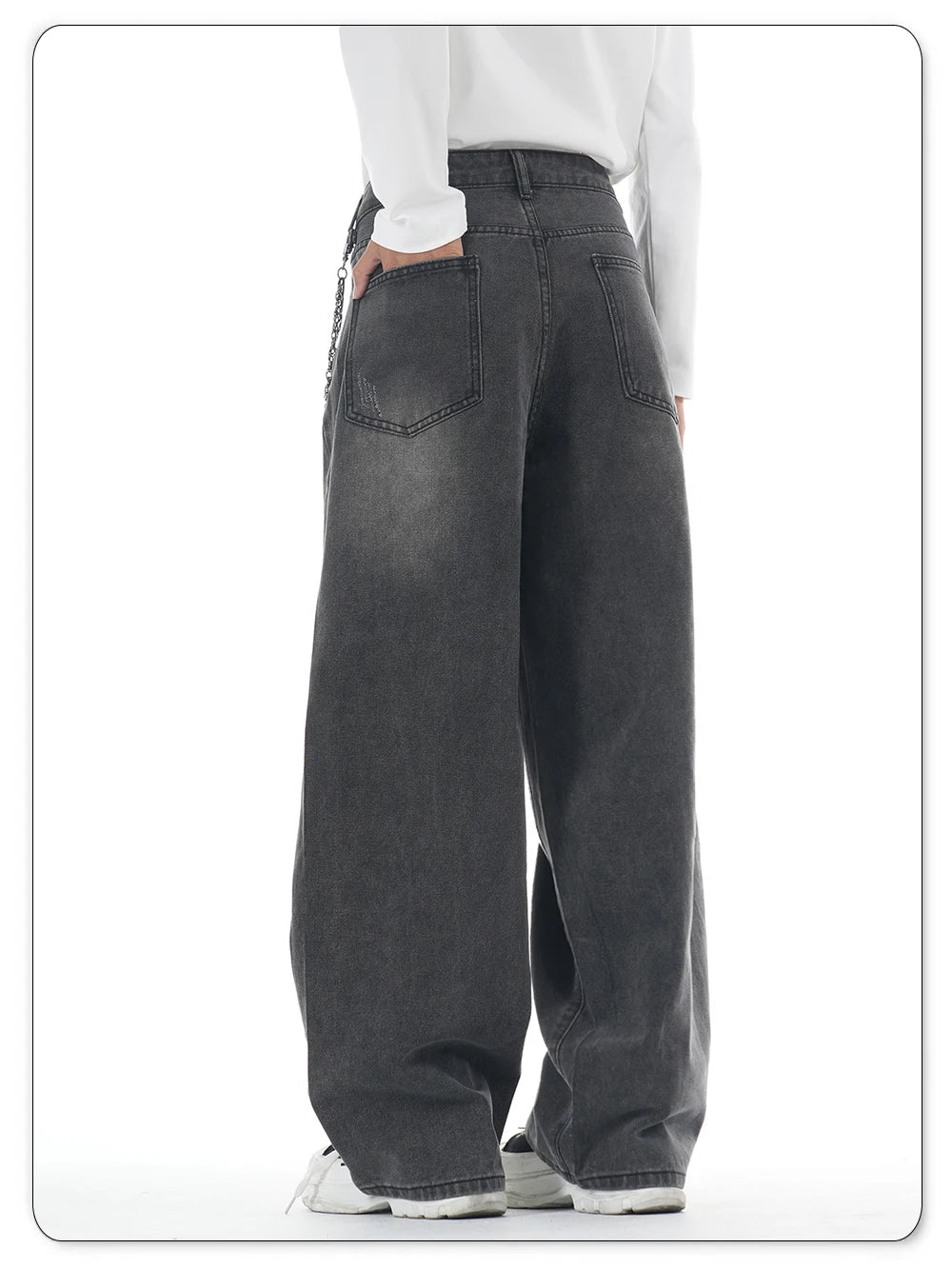 American Retro Washed Gray Baggy Straight Wide Leg Jeans Men's Business Casual Baggy Four Season Denim Pants Unisex Clothes