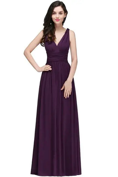 Elegant Burgundy V Neck Long Evening Dresses Summer Sleeveless Chiffon Ruched Formal Wedding Party Prom Gowns Vestido De Fiesta